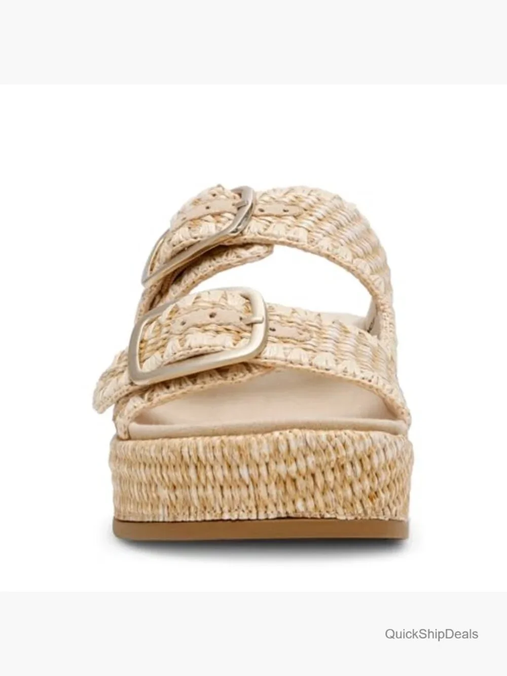 Espadrille Wedge Sandal with Raffia Upper and Buckle Straps